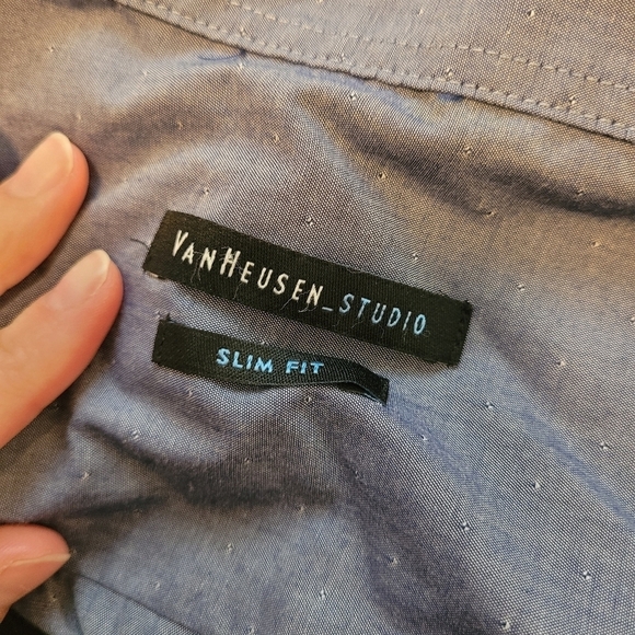 Van Heusen Studio Mens Blue Wrinkle Free Slim Fit Button Up Dress Shirt - Picture 5 of 6